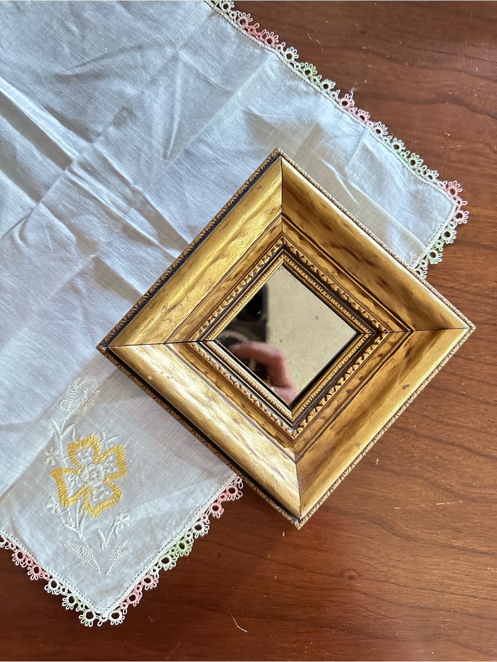 Vintage Ornate Gold Tone Accent Mirror Carved Wood Frame